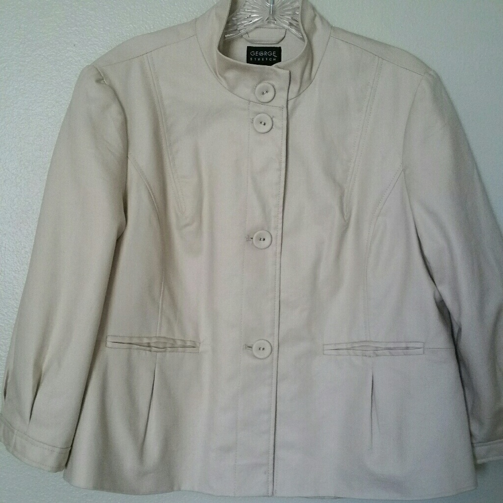 George Stretch Light Tan Crop Blazer 3/4 Sleeve 14